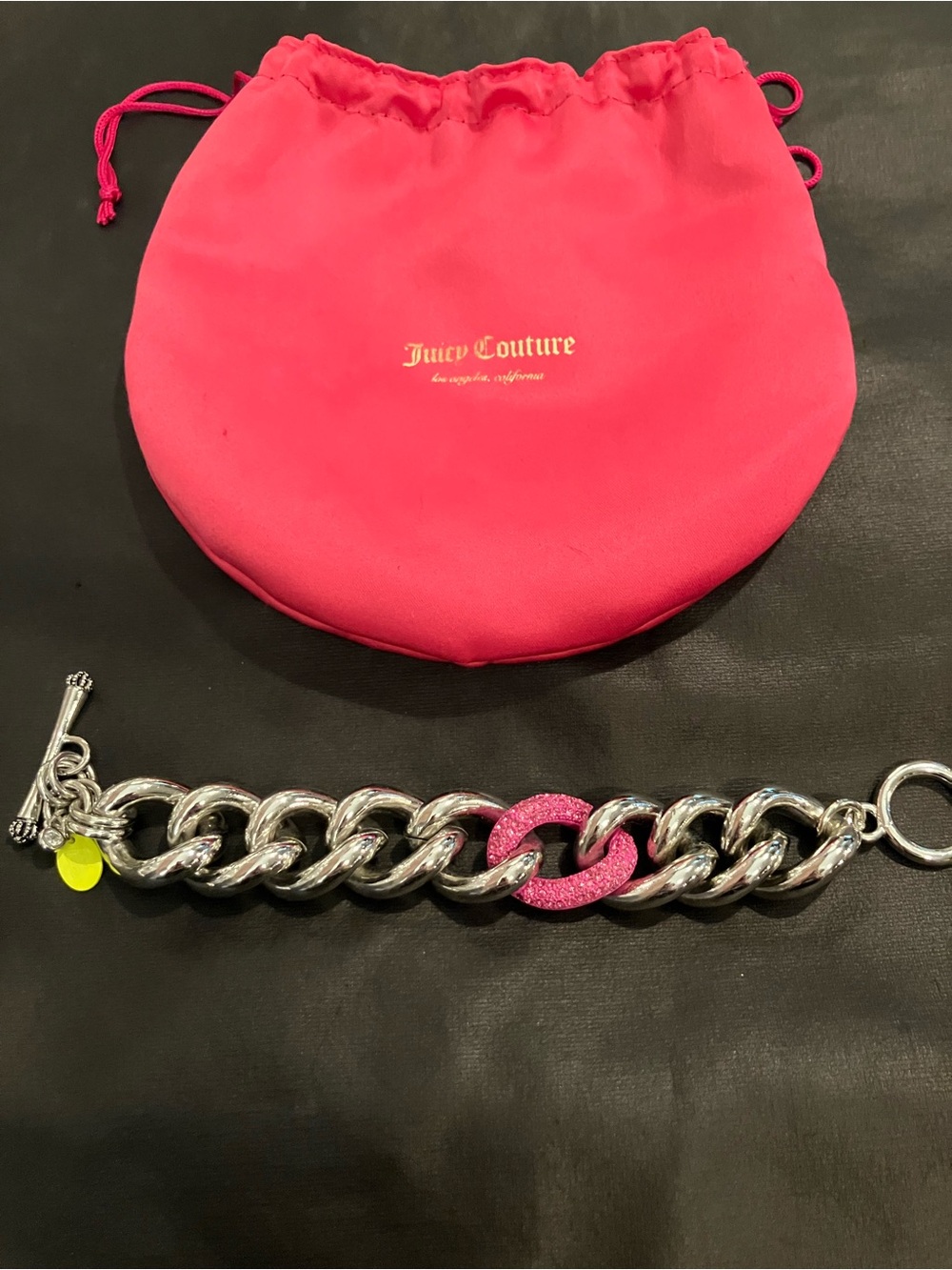 Vintage Juicy Couture Hot Pink Silver Chain Bracelet